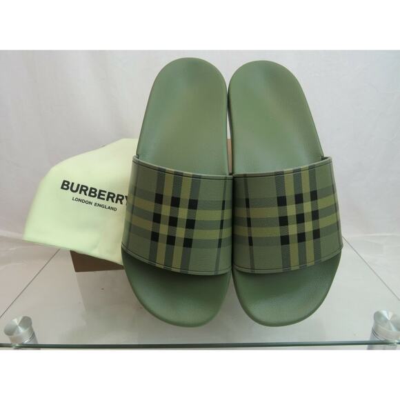 NIB BURBERRY FURLEY GREEN RUBBER CHECK LETTERING LOGO SANDAL SLIDES EUR 41 US 8 - Picture 5 of 9